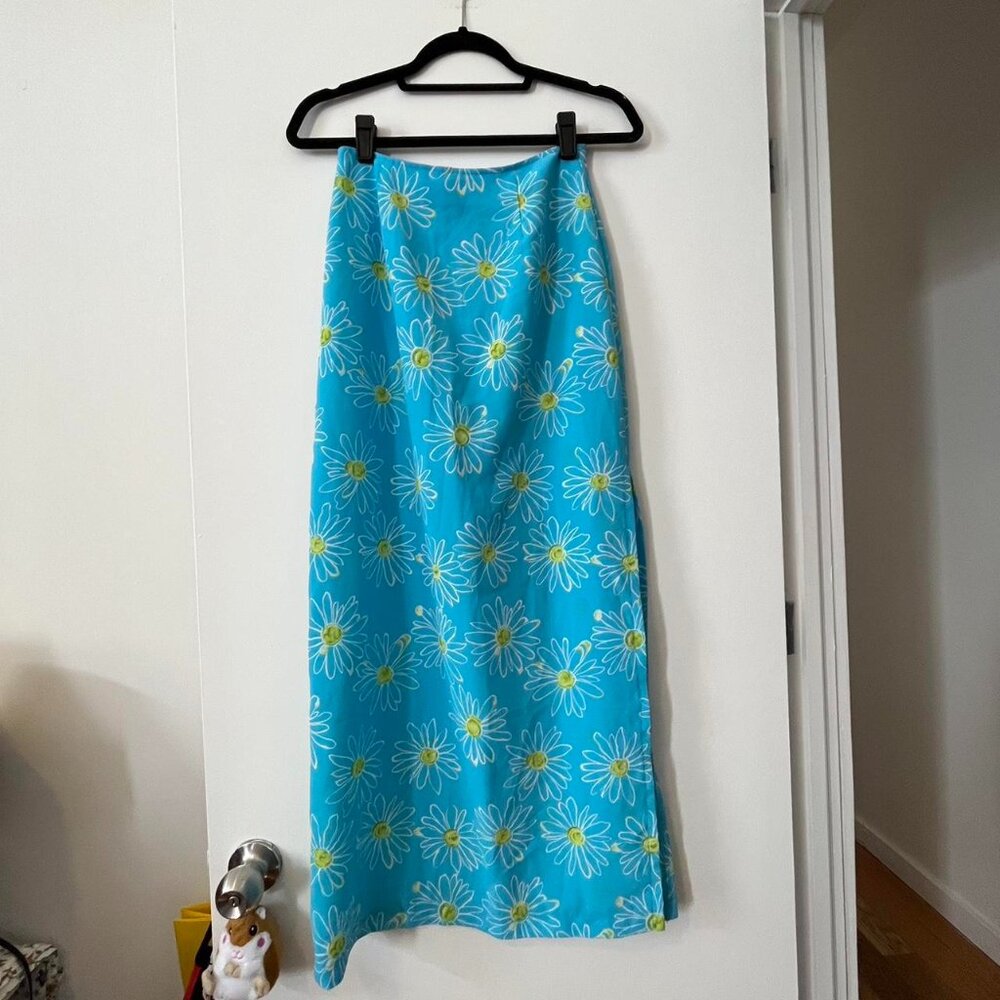 Blue Daisy Floral Maxi Skirt